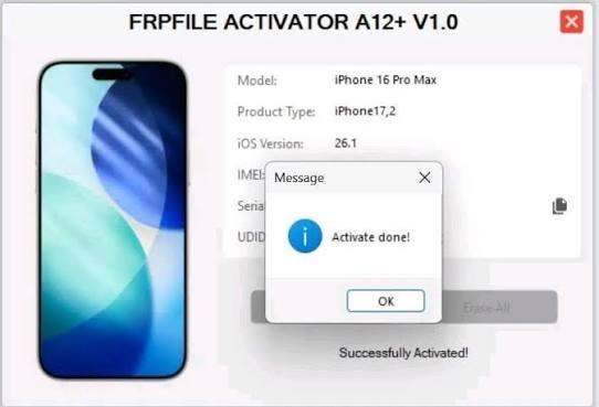 FRPFILE ACTIVATOR A12 + Bypass Hello Screen iPhone XR to 17 Pro Max - IPad A12+ To M3
